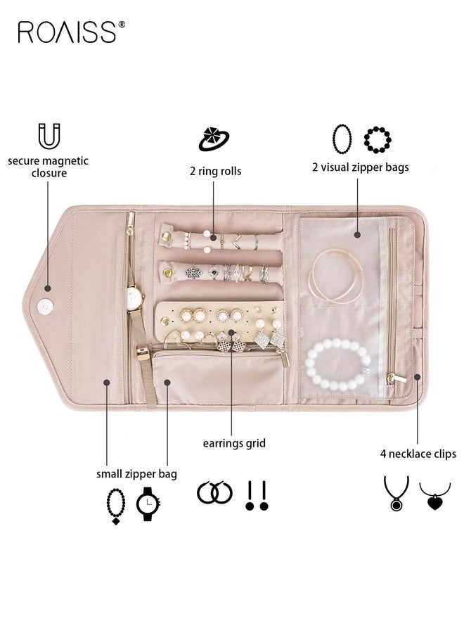 roaiss Multi-zone Jewelry Storage Bag with Magnetic Buckle, Foldable Jewelry Organizer Case for Necklaces, Earrings, Rings, Bracelets and Watches, Suitable for Daily Storage, Travel or Business Trips - Image 2